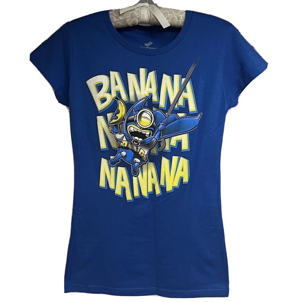Teefury Blue Graphic Tee Medium Batman Minion Superhero Stretch Despicable Me